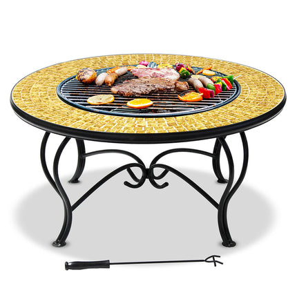 MDA Designs STERLING Premium Garden & Patio Fire Pit, Coffee Table, Barbecue and Ice Bucket Completed with Golden Glass Mosaic Tiles