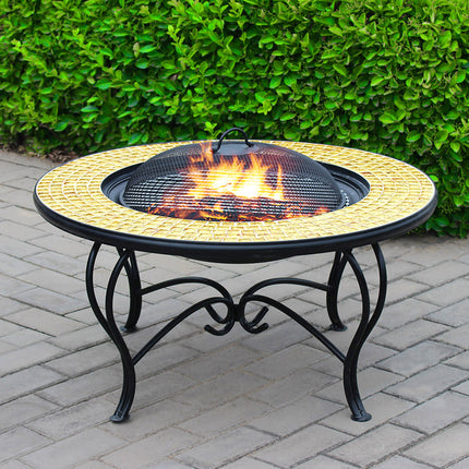 MDA Designs STERLING Premium Garden & Patio Fire Pit, Coffee Table, Barbecue and Ice Bucket Completed with Golden Glass Mosaic Tiles