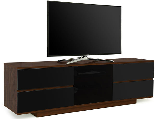 Centurion Supports AVITUS ULTRA Remote Friendly Beam-Thru Premium Walnut with 4-Black Drawers 32"-65" Flat Screen TV Cabinet