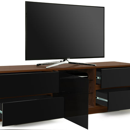 Centurion Supports AVITUS ULTRA Remote Friendly Beam-Thru Premium Walnut with 4-Black Drawers 32"-65" Flat Screen TV Cabinet
