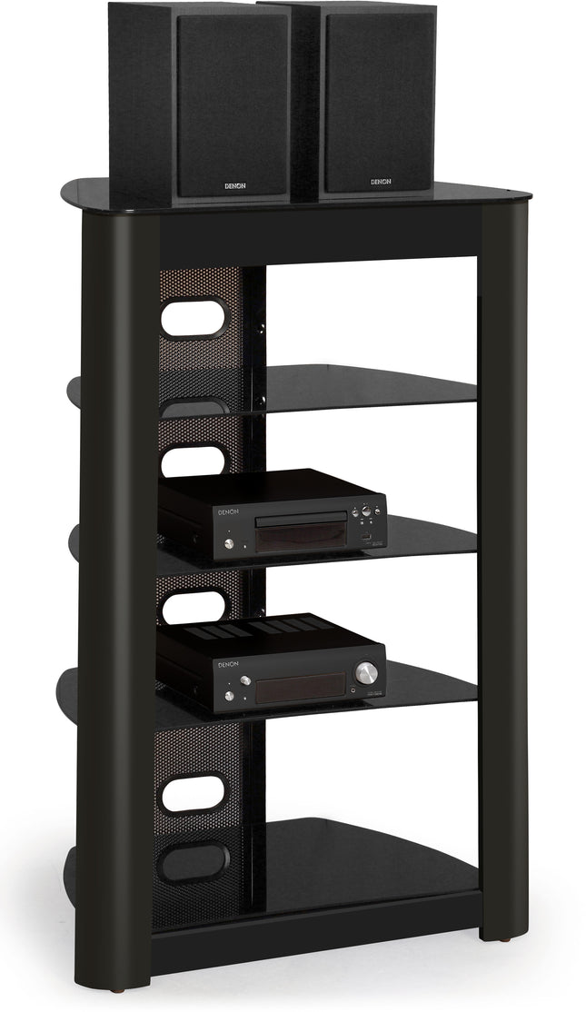 Centurion Supports Zinnia 5-Shelf Gloss Black with Black Fascia Flat Screen TV/Hi-Fi/AV Rack Glass Stand - Grade A