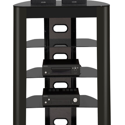 Centurion Supports Zinnia 5-Shelf Gloss Black with Walnut Fascia Flat Screen TV/Hi-Fi/AV Rack Glass Stand - Grade A