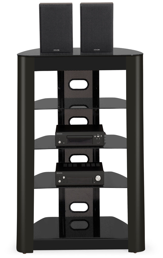 Centurion Supports Zinnia 5-Shelf Gloss Black with Black Fascia Flat Screen TV/Hi-Fi/AV Rack Glass Stand - Grade A