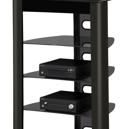 Centurion Supports Zinnia 5-Shelf Gloss Black with Black Fascia Flat Screen TV/Hi-Fi/AV Rack Glass Stand - Grade A