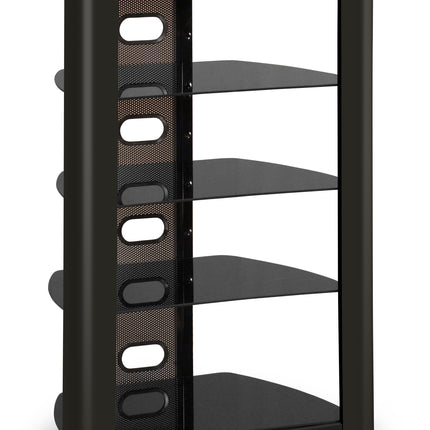 Centurion Supports Zinnia 5-Shelf Gloss Black with Walnut Fascia Flat Screen TV/Hi-Fi/AV Rack Glass Stand - Grade A