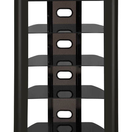 Centurion Supports Zinnia 5-Shelf Gloss Black with Walnut Fascia Flat Screen TV/Hi-Fi/AV Rack Glass Stand - Grade A