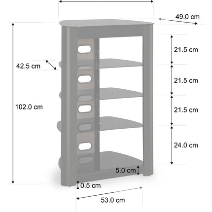 Centurion Supports Zinnia 5-Shelf Gloss Black with Walnut Fascia Flat Screen TV/Hi-Fi/AV Rack Glass Stand - Grade A