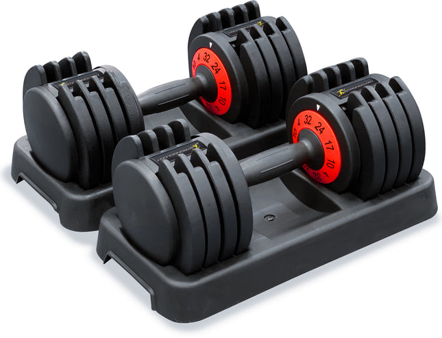 Strongology Tundra 32 Home Fitness Adjustable Smart Dumbbells from 4kg to 32kg Training Weights Pair