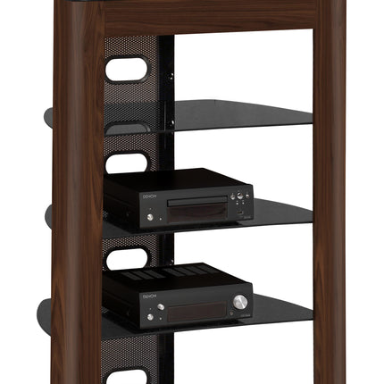 Centurion Supports Zinnia 5-Shelf Black Glass with Walnut Fascia Flat Screen TV/Hi-Fi/AV Rack Glass Stand