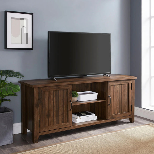 Centurion Supports RANCH Walnut Dual Compartment Storage 6-Shelf up to 65" Flat Screen TV Cabinet