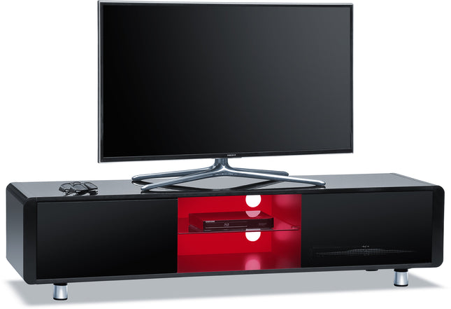 Centurion Supports CAPRI Gloss Black Remote-Friendly up to 65" Flat Screen TV Cabinet with 16 Colour LED Shelf Lights