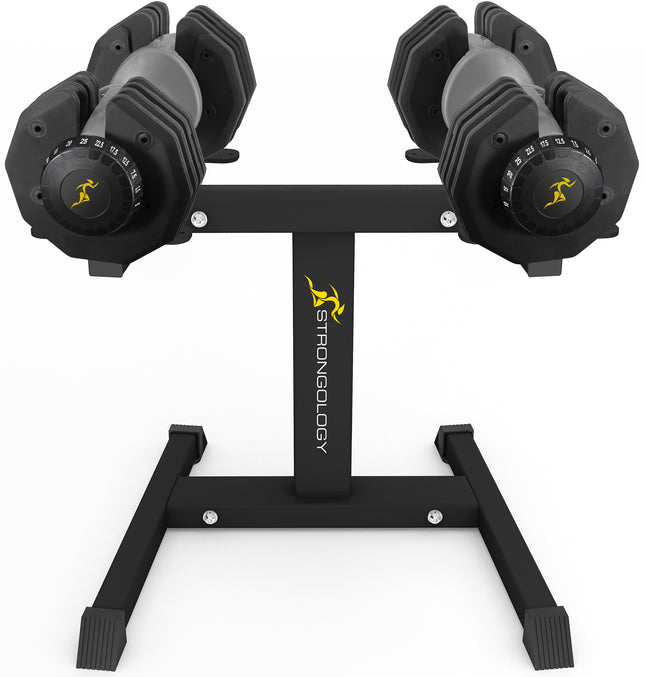 Strongology Urban25 Grey Adjustable Dumbbell Pair with Free Durable Steel Adjustable Urban25 Dumbbell Floor Stand