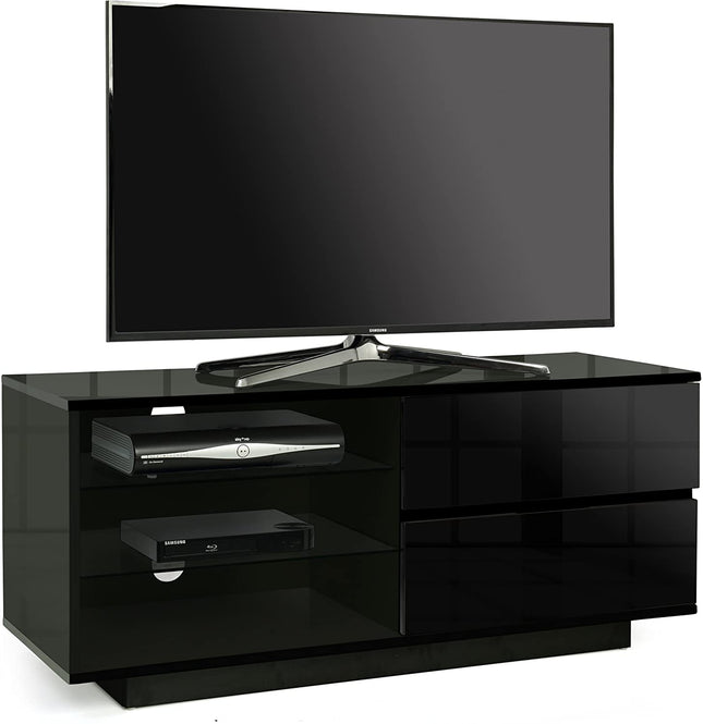 Centurion Supports GALLUS High Gloss Black with 2-Gloss Black Drawers for 32"-55" LED/OLED/LCD TV Cabinet - Fully Assembled