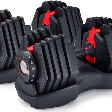 Strongology PENTABELL Pair Home Fitness Black and Red Adjustable Smart Dumbbells from 2kg up to 22kg Training Weights