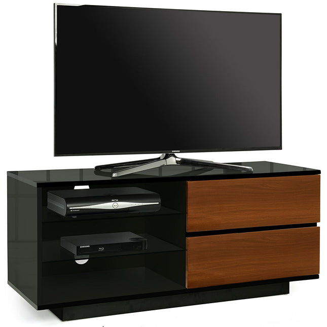 Centurion Supports Gallus Gloss Black with 2-Walnut Drawers and 3-Shelf 32"-55" LED/LCD/Plasma Cabinet TV Stand