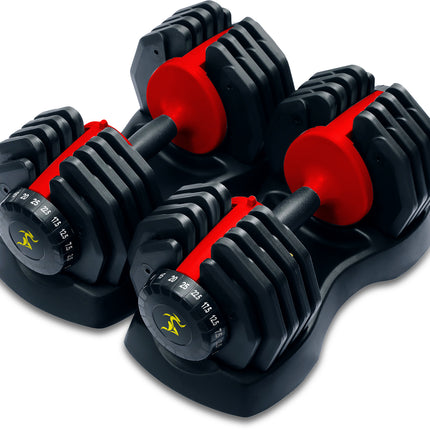 Strongology Urban25 Pair Home Fitness Black Red Adjustable Smart Dumbbells from 2.5kg up to 25kg Training Weights