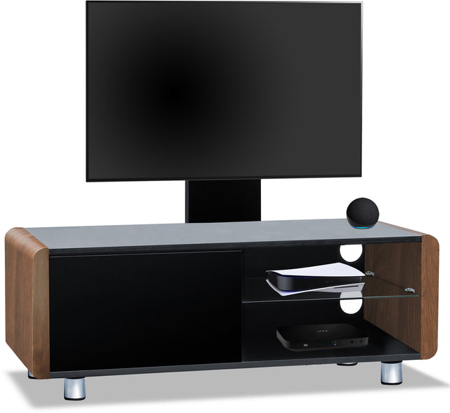 Centurion Supports Amalfi Gloss Black with Walnut Sides Beam-Thru Remote Friendly 32"-55" Flat Screen TV Cabinet with Mounting Arm