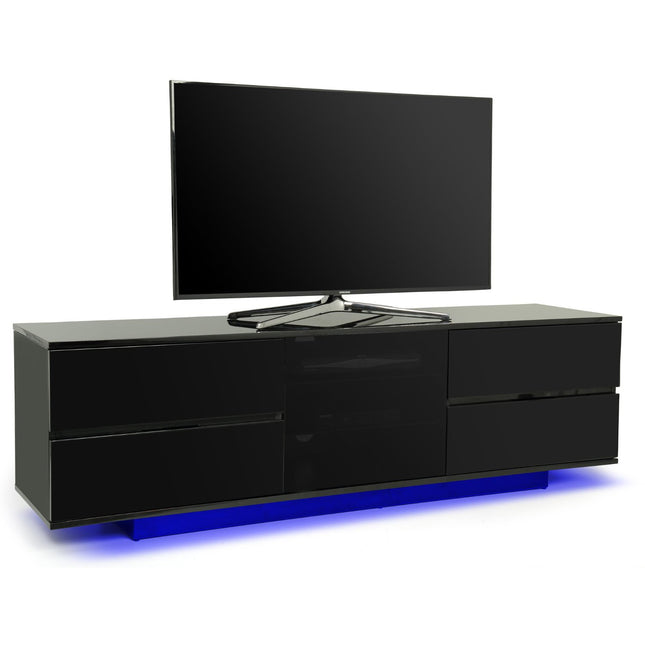 Centurion Supports Avitus ULTRA Remote Friendly Beam-Thru Gloss Black with 4-Black Drawers 32"-65" LED/OLED/LCD TV Cabinet with 16 colour LED Lights
