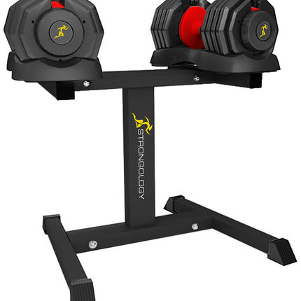 Strongology Urban25 Red Adjustable Dumbbell Pair with Free Durable Steel Adjustable Urban25 Dumbbell Floor Stand