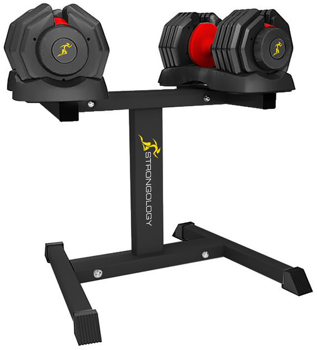 Strongology Urban25 Red Adjustable Dumbbell Pair with Free Durable Steel Adjustable Urban25 Dumbbell Floor Stand