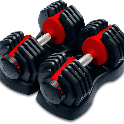 Strongology Urban40 Pair Home Fitness Black Red Adjustable Smart Dumbbells from 5kg up to 40kg Training Weights