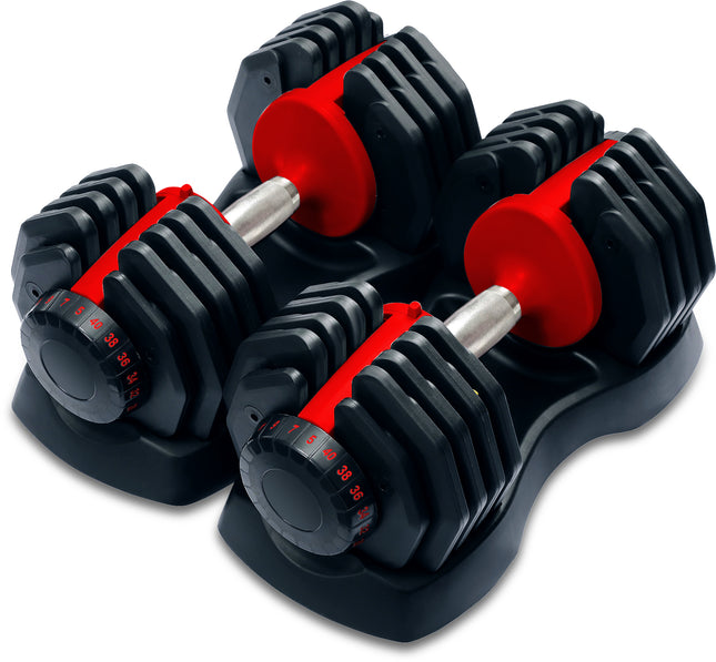 Strongology Urban40 Pair Home Fitness Black Red Adjustable Smart Dumbbells from 5kg up to 40kg Training Weights