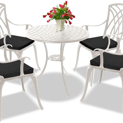 Centurion Supports OSHOWA Luxurious Garden and Patio Table and 4 Large Chairs with Armrests Cast Aluminium Bistro Set - White with Black Cushions