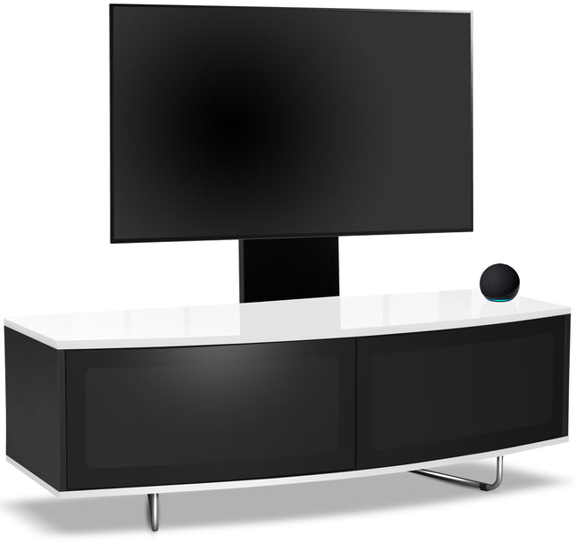 Centurion Supports Caru Black White Beam-Thru Remote Friendly Super-Contemporary D Shape Design 32"-65" LED/OLED/LCD TV Cabinet with Mounting Arm