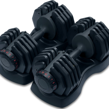 Strongology Home Fitness Adjustable Smart Dumbbell Pair from 5kg to 40kg Training Weights in Black