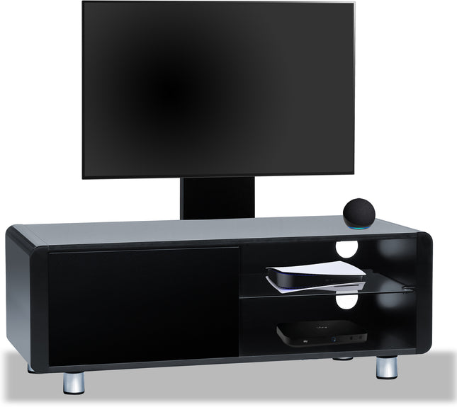 Centurion Supports Amalfi Gloss Black with Black Sides Beam-Thru Remote Friendly 32"-55" Flat Screen TV Cabinet with Mounting Arm