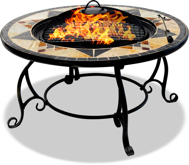 Centurion Supports Fireology CALAGORA Grand Garden and Patio Heater Fire Pit Brazier, Coffee Table, Barbecue and Ice Bucket with Granite Tiles