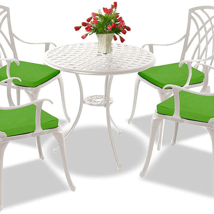 Centurion Supports OSHOWA Luxurious Garden and Patio Table and 4 Large Chairs with Armrests Cast Aluminium Bistro Set - White with Green Cushions