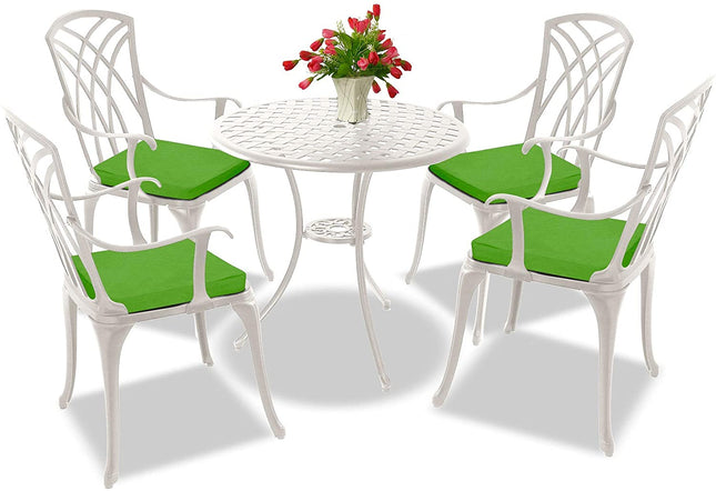 Centurion Supports OSHOWA Luxurious Garden and Patio Table and 4 Large Chairs with Armrests Cast Aluminium Bistro Set - White with Green Cushions