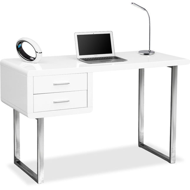 Centurion Supports HARMONIA Gloss White with Chrome legs 2-Drawer Contemporary Home Office Luxury Computer Desk