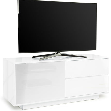 Centurion Supports Gallus ULTRA Remote Friendly BeamThru Gloss White with 2-White Drawers 32"-55" Flat Screen Cabinet TV Stand