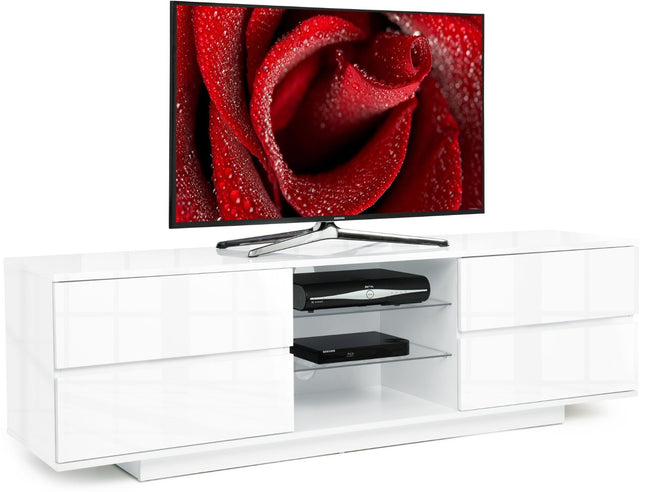 Centurion Supports Avitus Premium High Gloss White with 4-White Drawers and 3-Shelf 32"-65" LED/OLED/LCD TV Cabinet