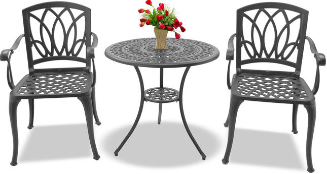 Centurion Supports POSITANO Luxurious Garden and Patio Table and 2 Large Chairs with Armrests Cast Aluminium Bistro Set - Grey