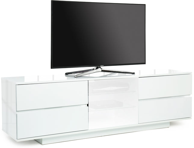 Centurion Supports AVITUS ULTRA White BeamThru Gloss Finish with 4-White Drawers and White Door 32"-65" Flat Screen TV Cabinet