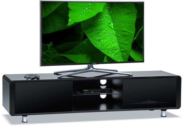 Centurion Supports CAPRI Gloss Black with Black Sides Beam-Thru Remote Friendly 32"-65" Flat Screen TV Cabinet