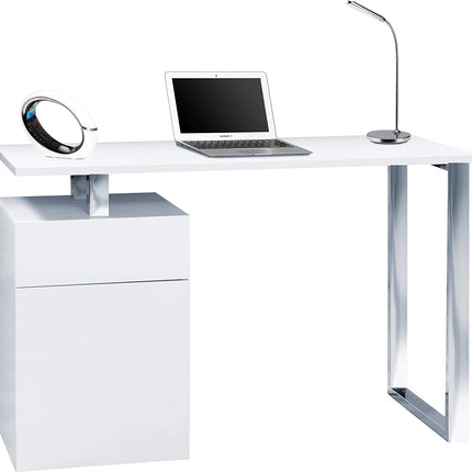 Centurion Supports CALISTA Gloss White with Brushed Steel Legs 3-Drawer Contemporary Home Office Computer Desk