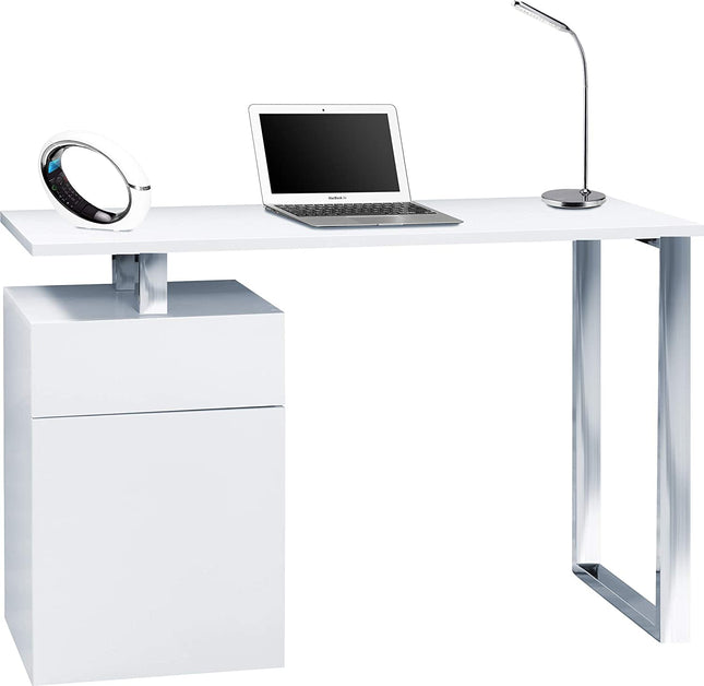 Centurion Supports CALISTA Gloss White with Brushed Steel Legs 3-Drawer Contemporary Home Office Computer Desk