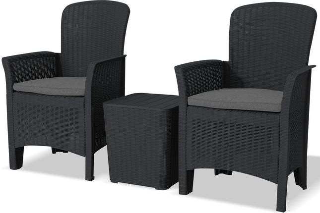 Centurion Supports OPHELIA 3-Piece Rattan Garden Furniture High Back Armchair Set with Side Table in Black