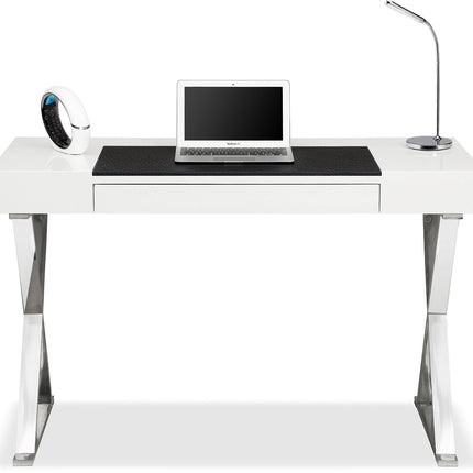 Centurion Supports ADONIS Gloss White and Chrome Ergonomic Home Office Luxury Computer Desk