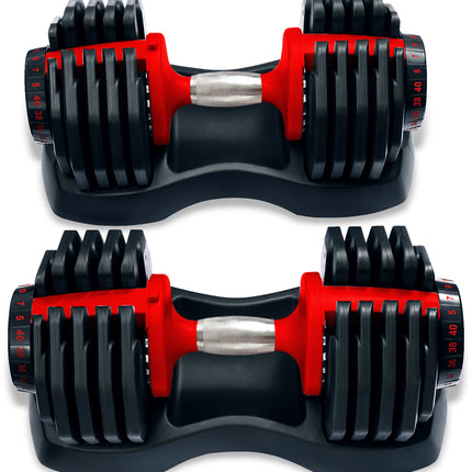 Strongology Urban40 Pair Home Fitness Black Red Adjustable Smart Dumbbells from 5kg up to 40kg Training Weights