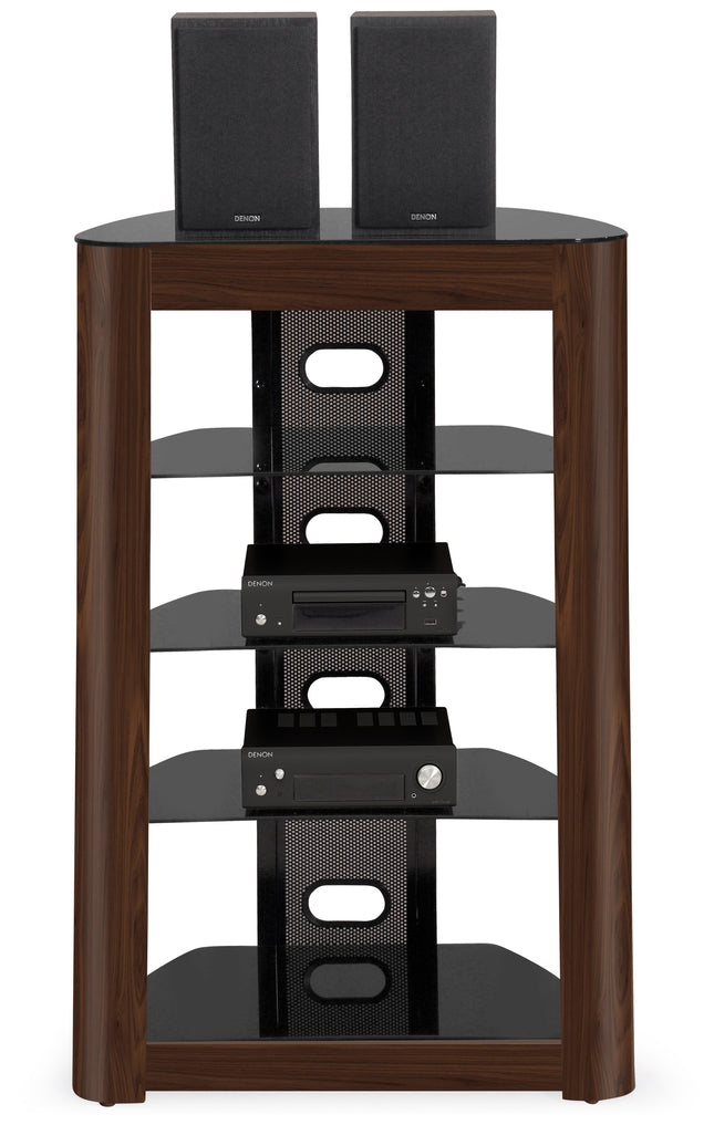 Centurion Supports Zinnia 5-Shelf Black Glass with Walnut Fascia Flat Screen TV/Hi-Fi/AV Rack Glass Stand