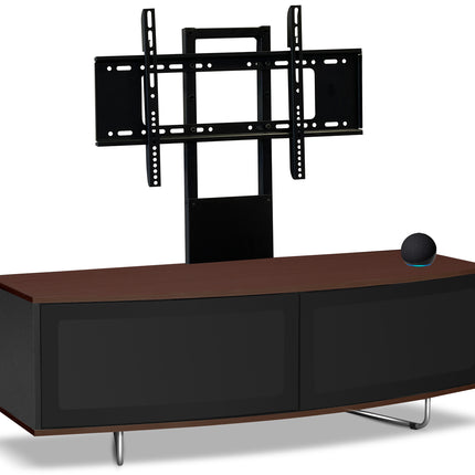 Centurion Supports Caru Black Walnut Beam-Thru Remote Friendly Super-Contemporary D Shape Design 32"-65" LED/OLED/LCD TV Cabinet with Mounting Arm