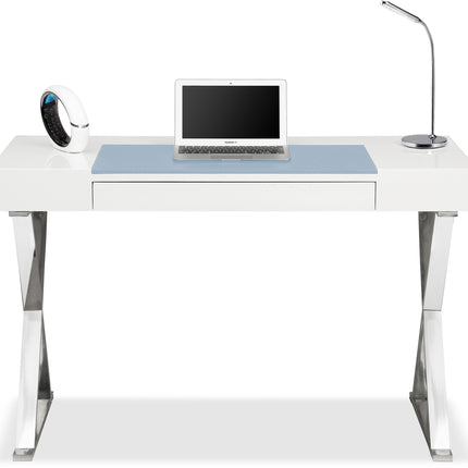 Centurion Supports ADONIS White with Built-In Luxury Light Blue Leather Pad Ergonomic Home Office Desk