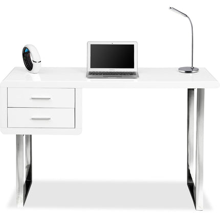 Centurion Supports HARMONIA Gloss White with Chrome legs 2-Drawer Contemporary Home Office Luxury Computer Desk