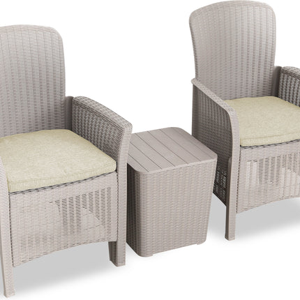Centurion Supports OPHELIA 3-Piece Rattan Garden Furniture High Back Armchair Set with Side Table in Grey