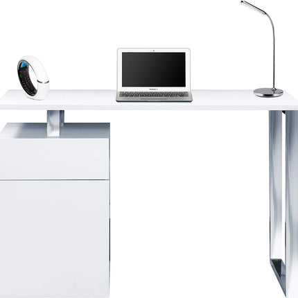 Centurion Supports CALISTA Gloss White with Brushed Steel Legs 3-Drawer Contemporary Home Office Computer Desk
